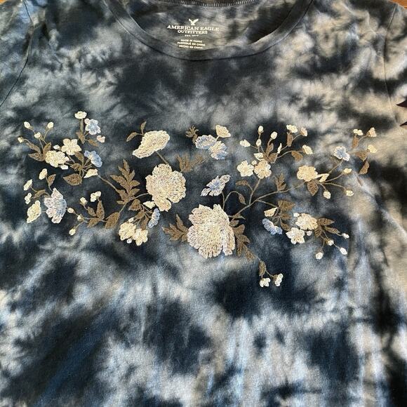 American Eagle Women's Med Short Sleeve Tie Dye Embroidered Cottage Boho Shirt - Picture 4 of 12